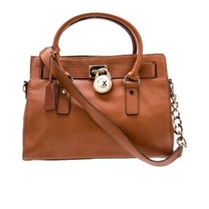 Michael Kors Hamilton leather satchel bag gold chain top handle bag in luggage